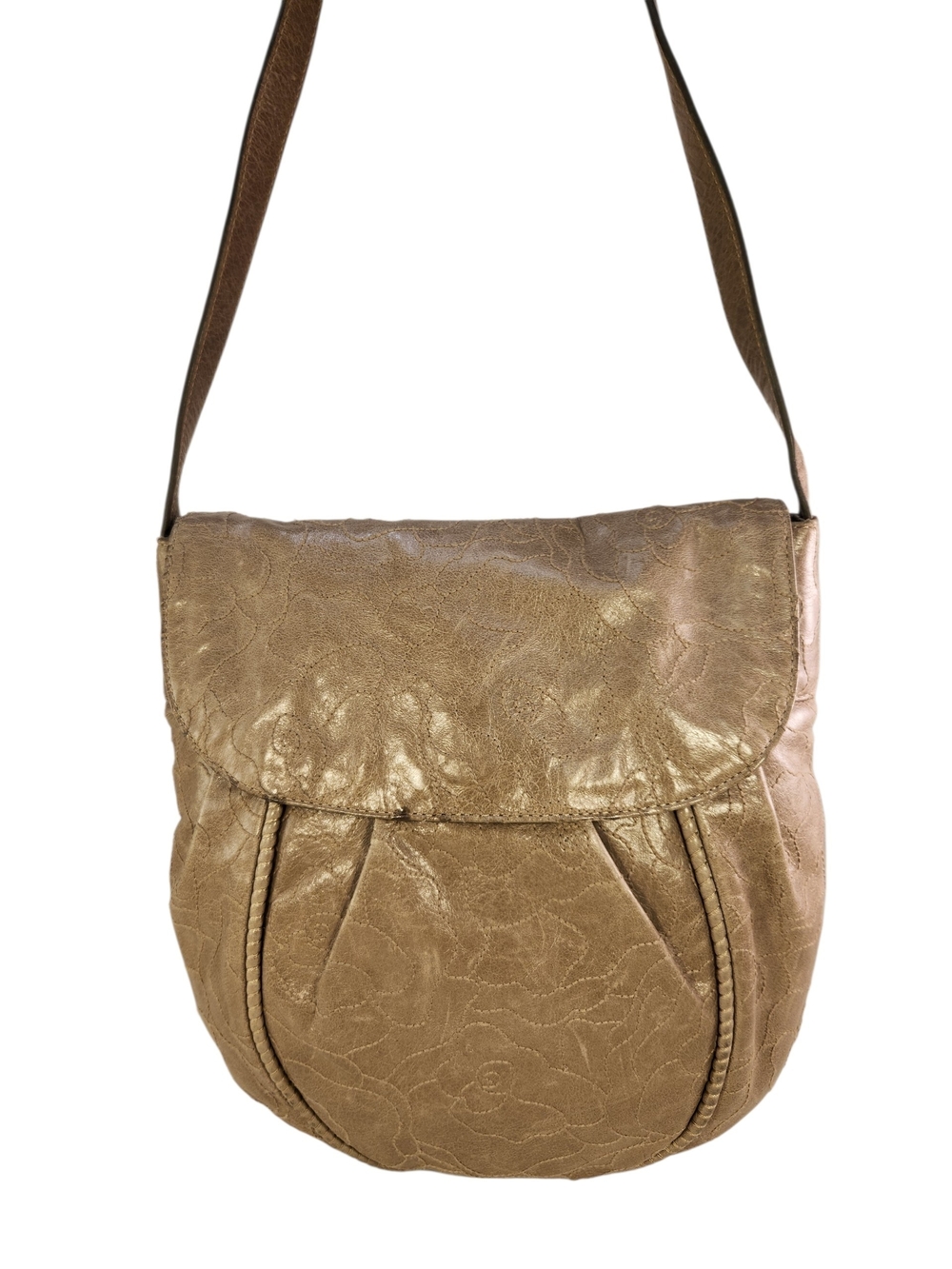 HOBO INTERNATIONAL DISTRESSED FLORAL SHOULDER TAUPE PURSE BAG - Picture 3 of 13